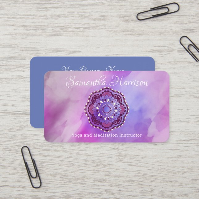 Yoga Meditation Monogramm Lila Mandala Elegant Visitenkarte (Vorderseite/Rückseite Beispiel)
