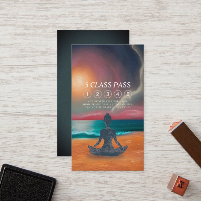 Yoga Meditation Moon Sky Ocean Beach 5 Class Pass Treuekarte (Vorderseite/Rückseite Beispiel)