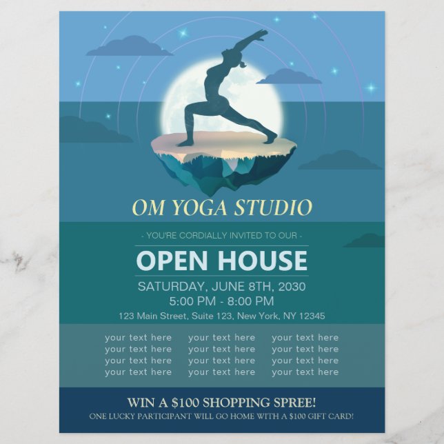 Yoga Meditation Pose Moon Flying Island Open House Flyer (Vorne)