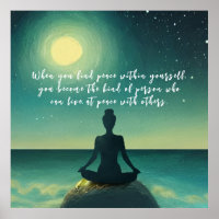 Yoga Meditation Pose on Rock Moon Star Ocean Quote