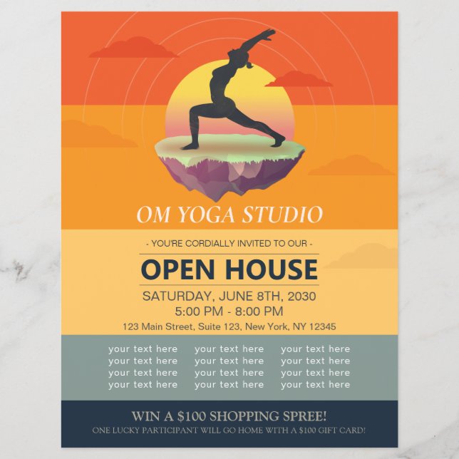 Yoga Meditation Pose Sun Flying Island Open House Flyer (Vorne)