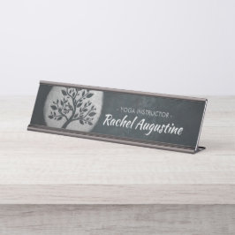 Yoga Meditation Reiki Instructor Black Silver Tree Schreibtischnamensplakette