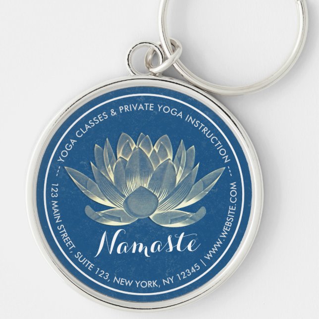 YOGA Meditation Reiki Instructor Blue & Gold Lotus Schlüsselanhänger (Vorne)