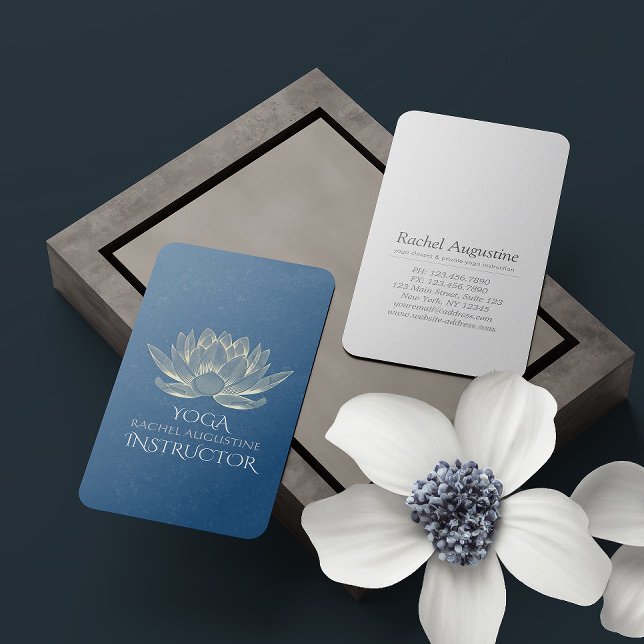 YOGA Meditation Reiki Instructor Blue & Gold Lotus Visitenkarte (Von Creator hochgeladen)