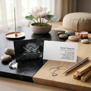 YOGA Meditation Reiki Lehrer Schwarz Weiß Lotus Visitenkarte