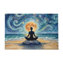 Yoga-Meditation Sternenhimmel Mond Ozean Strand