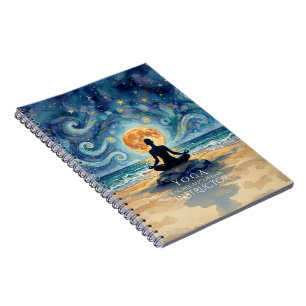 Yoga-Meditation Sternenhimmel Mond Ozean Strand Notizblock