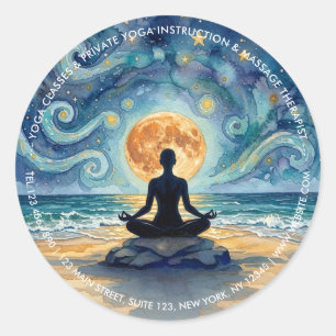 Yoga-Meditation Sternenhimmel Mond Ozean Strand Runder Aufkleber