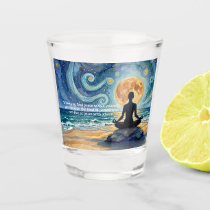Yoga-Meditation Sternenhimmel Mond Ozean Strand Schnapsglas