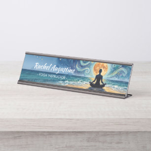 Yoga-Meditation Sternenhimmel Mond Ozean Strand Schreibtischnamensplakette