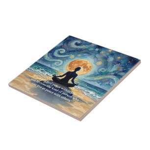 Yoga-Meditation Sternenhimmel Mond Ozean Zitate Fliese