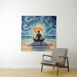 Yoga-Meditation-Sternenhimmel-Mond-Ozean-Zitate Wandteppich