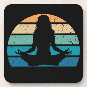 Yoga Meditation Vintag Sunset Silhouette Getränkeuntersetzer