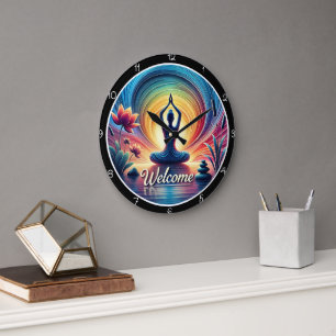 Yoga Meditation Willkommenszeit Große Wanduhr