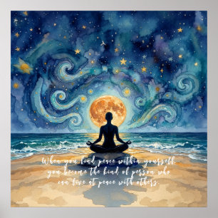 Yoga-Meditations-Sternenhimmel-Mond-Ozean-Zitat Poster