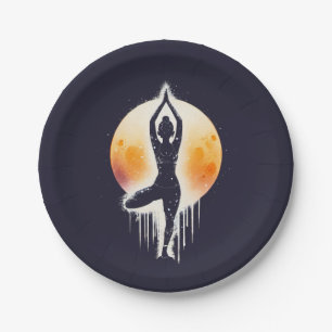 Yoga-Meditationslehrer Baumpose Vollmond Pappteller