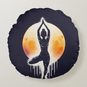 Yoga-Meditationslehrer Baumpose Vollmond Rundes Kissen