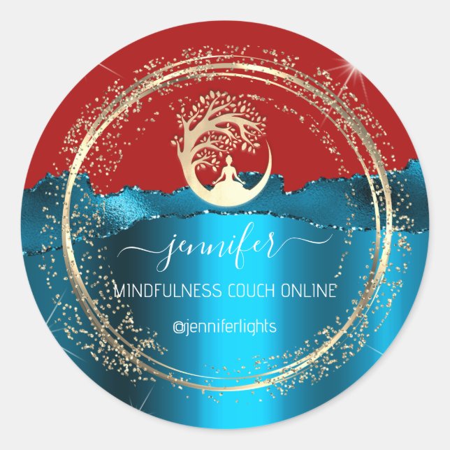 Yoga Mindfulness Therapeut Couch Gold Aquamarin Re Runder Aufkleber (Vorderseite)