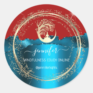 Yoga Mindfulness Therapeut Couch Gold Aquamarin Re Runder Aufkleber