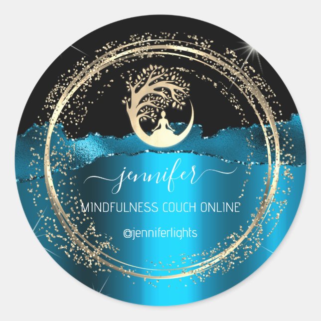 Yoga Mindfulness Therapeut Couch Gold Aquamarin Runder Aufkleber (Vorderseite)