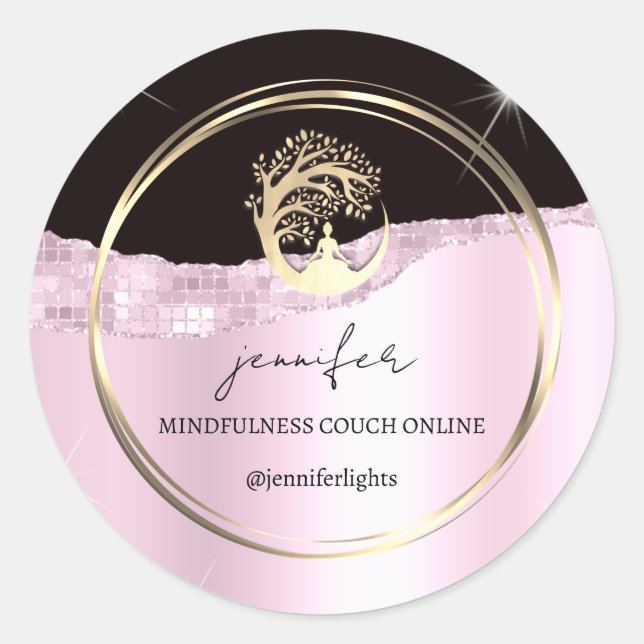 Yoga Mindfulness Therapeut Couch Gold Black Pink Runder Aufkleber (Vorderseite)