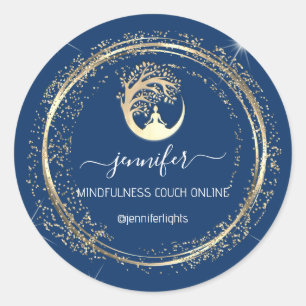 Yoga Mindfulness Therapeut Couch Gold Blue Navy Runder Aufkleber