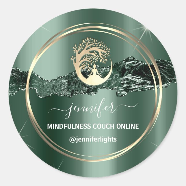 Yoga Mindfulness Therapeut Couch Gold Green Aquama Runder Aufkleber (Vorderseite)