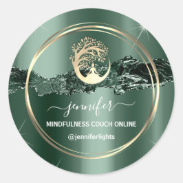 Yoga Mindfulness Therapeut Couch Gold Green Aquama Runder Aufkleber