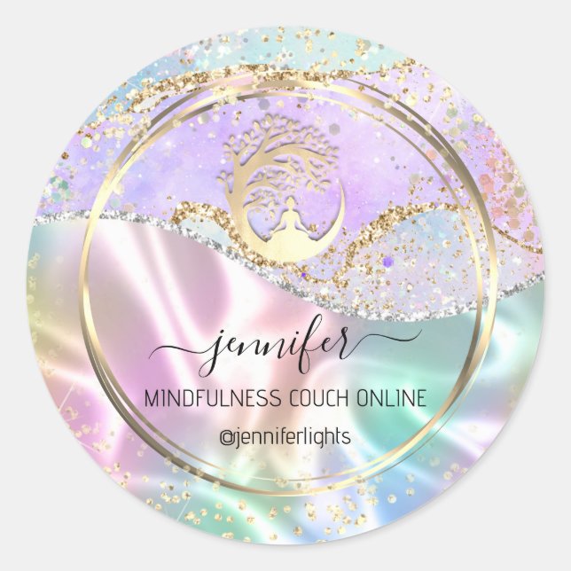 Yoga Mindfulness Therapeut Couch Gold Holographic Runder Aufkleber (Vorderseite)