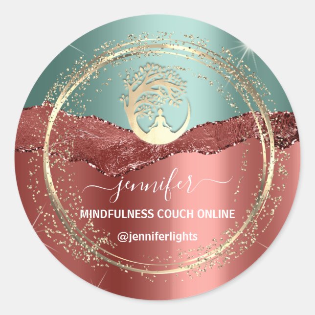 Yoga Mindfulness Therapeut Couch Gold Rose Aquamar Runder Aufkleber (Vorderseite)