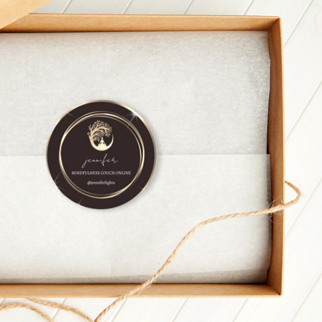 Yoga Mindfulness Therapeut Couch Gold Schwarz-weiß Runder Aufkleber (Von Creator hochgeladen)