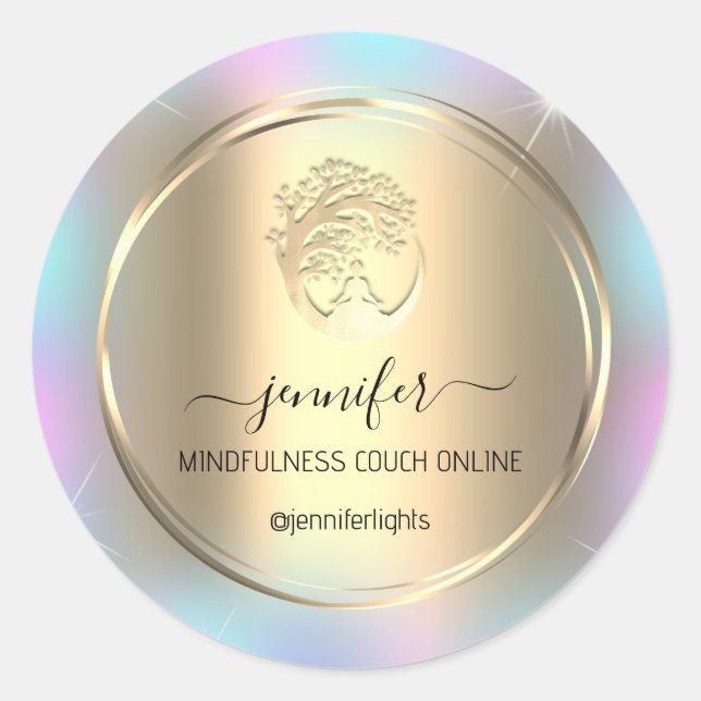 Yoga Mindfulness Therapeut Couch Holograph Gold Runder Aufkleber (Vorderseite)