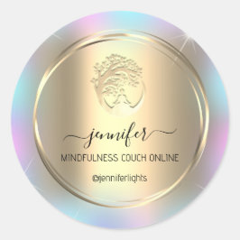 Yoga Mindfulness Therapeut Couch Holograph Gold Runder Aufkleber