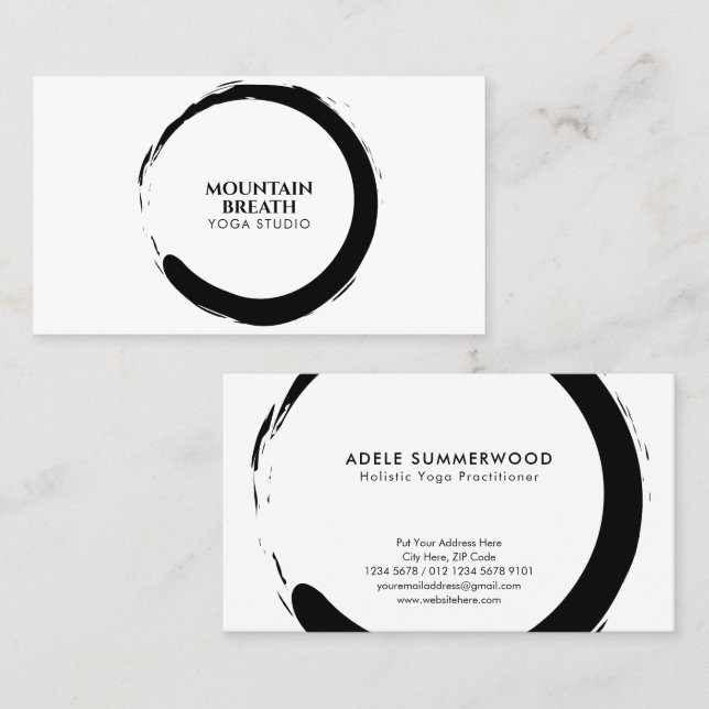 Yoga Minimalistisch Black & White Enso Circle Moti Visitenkarte (Vorne/Hinten)
