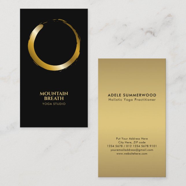 Yoga Minimalistisch Golden Enso Circle Motif Black Visitenkarte (Vorne/Hinten)
