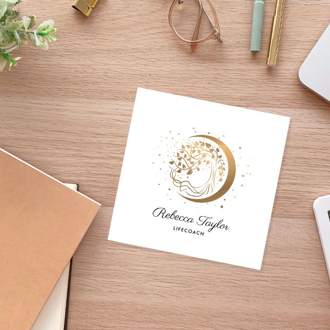 Yoga-Mond feminine Life Coach Baum Gold Quadratische Visitenkarte (Von Creator hochgeladen)