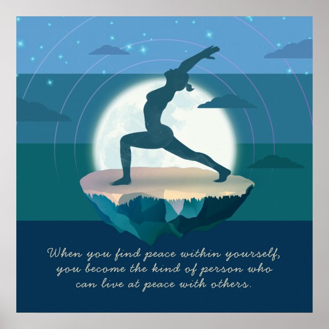 Yoga Moon Salutation Pose Flying Island Star Zitat Poster (Vorne)