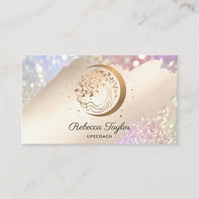 Yoga Moon trendy Life Coach Baum Leben Gold Busi Visitenkarte (Vorderseite)
