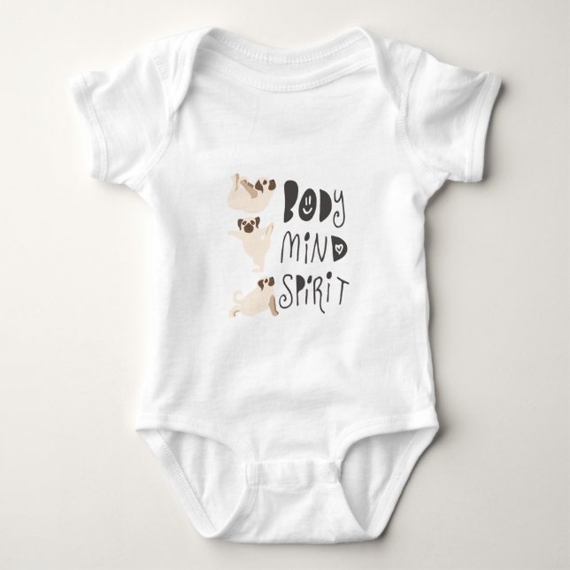 Yoga-Möpsen Baby Strampler (Vorderseite)