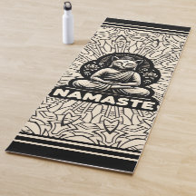 Yoga namaste Buddha Katze. Creme und schwarz