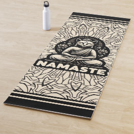 Yoga namaste Buddha Katze. Creme und schwarz Yogamatte
