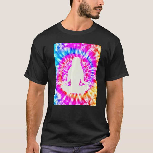 Yoga Namaste Moon Krawatte Die Buddha Pose Blume T-Shirt (Vorderseite)