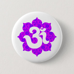 Yoga OM im lila Rosa des Lotos Button