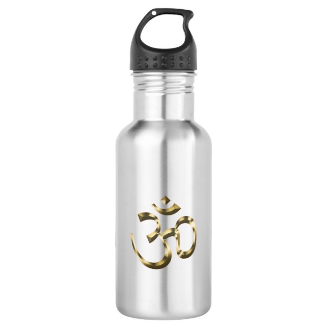 Yoga, Om Om Icon, Hinduismus-Symbol, Gold Silber Edelstahlflasche (Vorderseite)