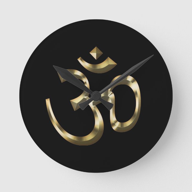 Yoga, Om Om Icon, Hinduismus-Symbol, goldschwarz R Runde Wanduhr (Vorderseite)