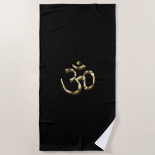 Yoga, Om Om Icon, Hinduismus-Symbol, goldschwarz Strandtuch
