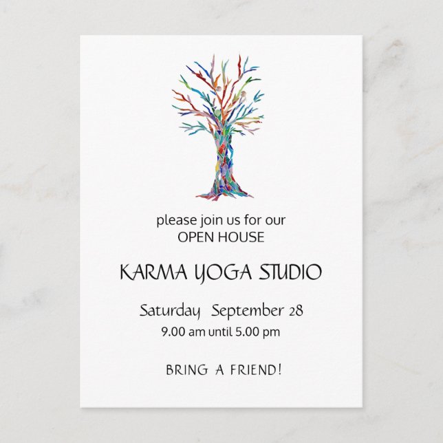 Yoga Open House Karma Einladungspostkarte (Vorderseite)