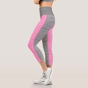 Yoga Pants Capri Leggings Carrés roses et gris