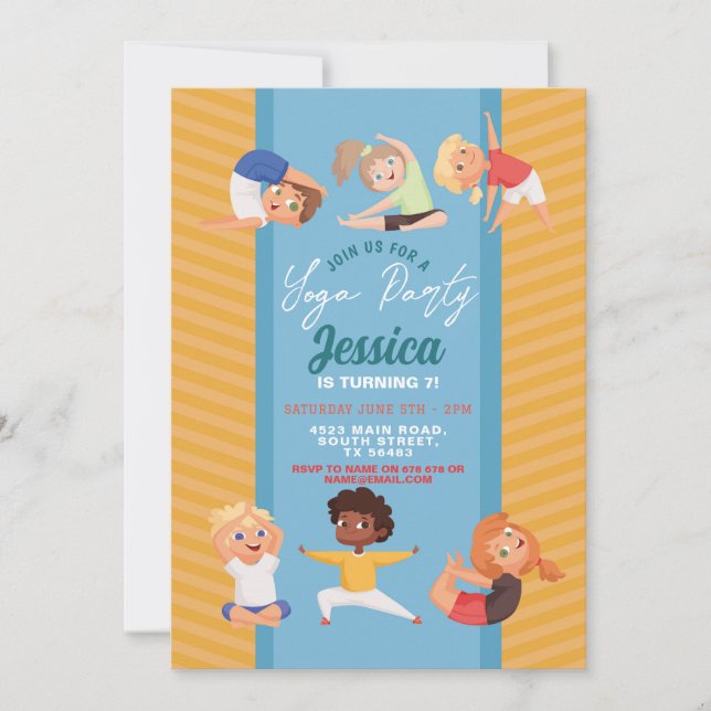 Yoga Party Birthday Stretch Girls Boys Fun Einladung (Vorderseite)