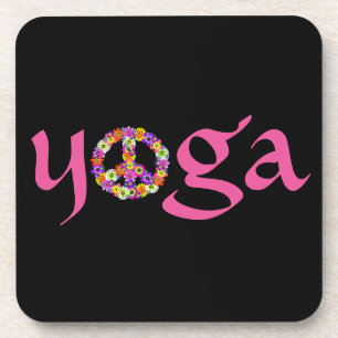Yoga Peace Sign Floral auf schwarz Untersetzer